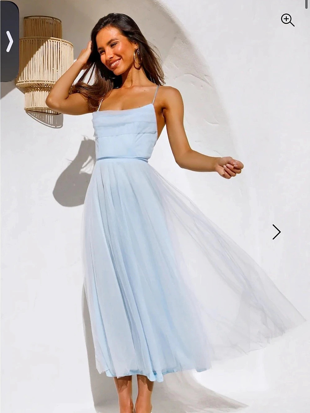 SIGNAL MY WAY TULLE MIDI DRESS BLUE